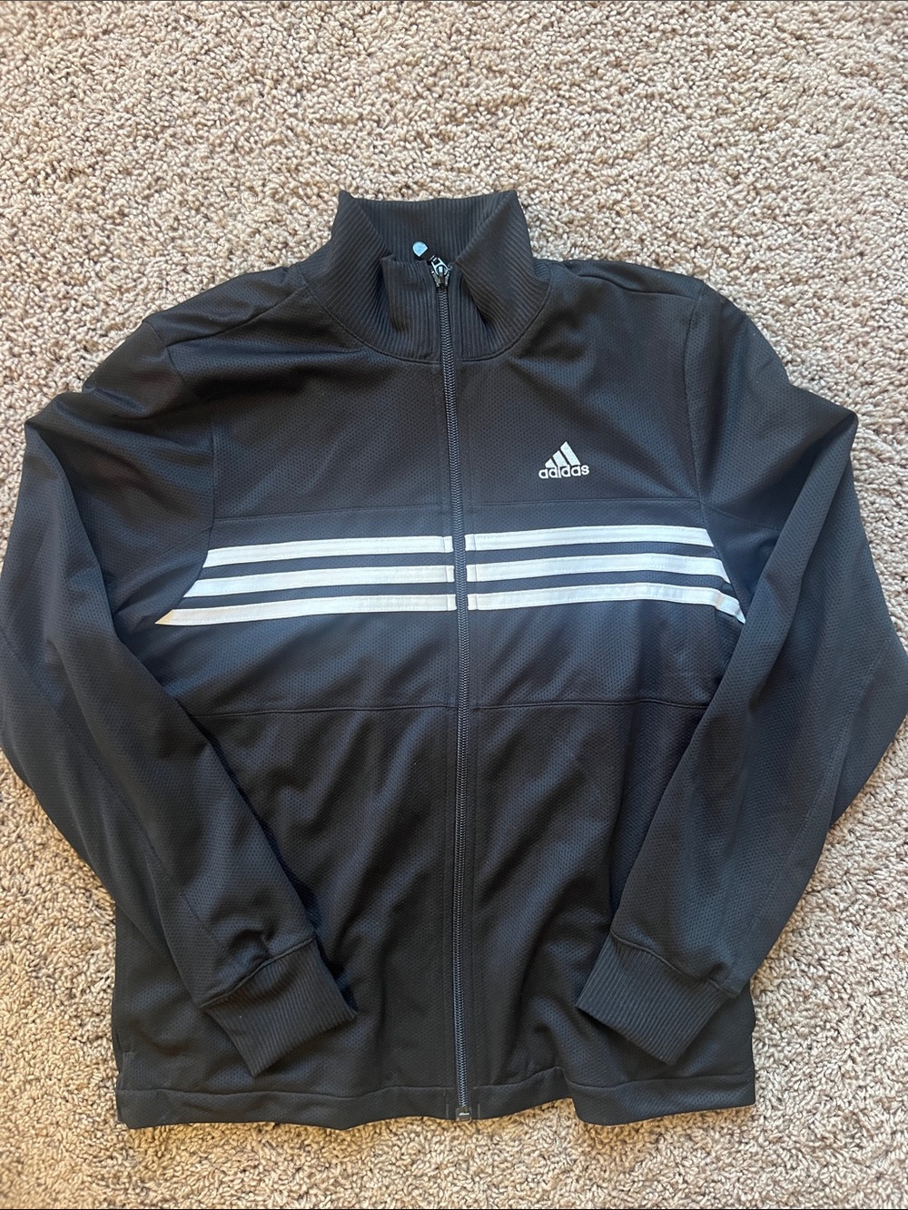 Adidas Black Track Jacket with White Chest Stripes Size Small